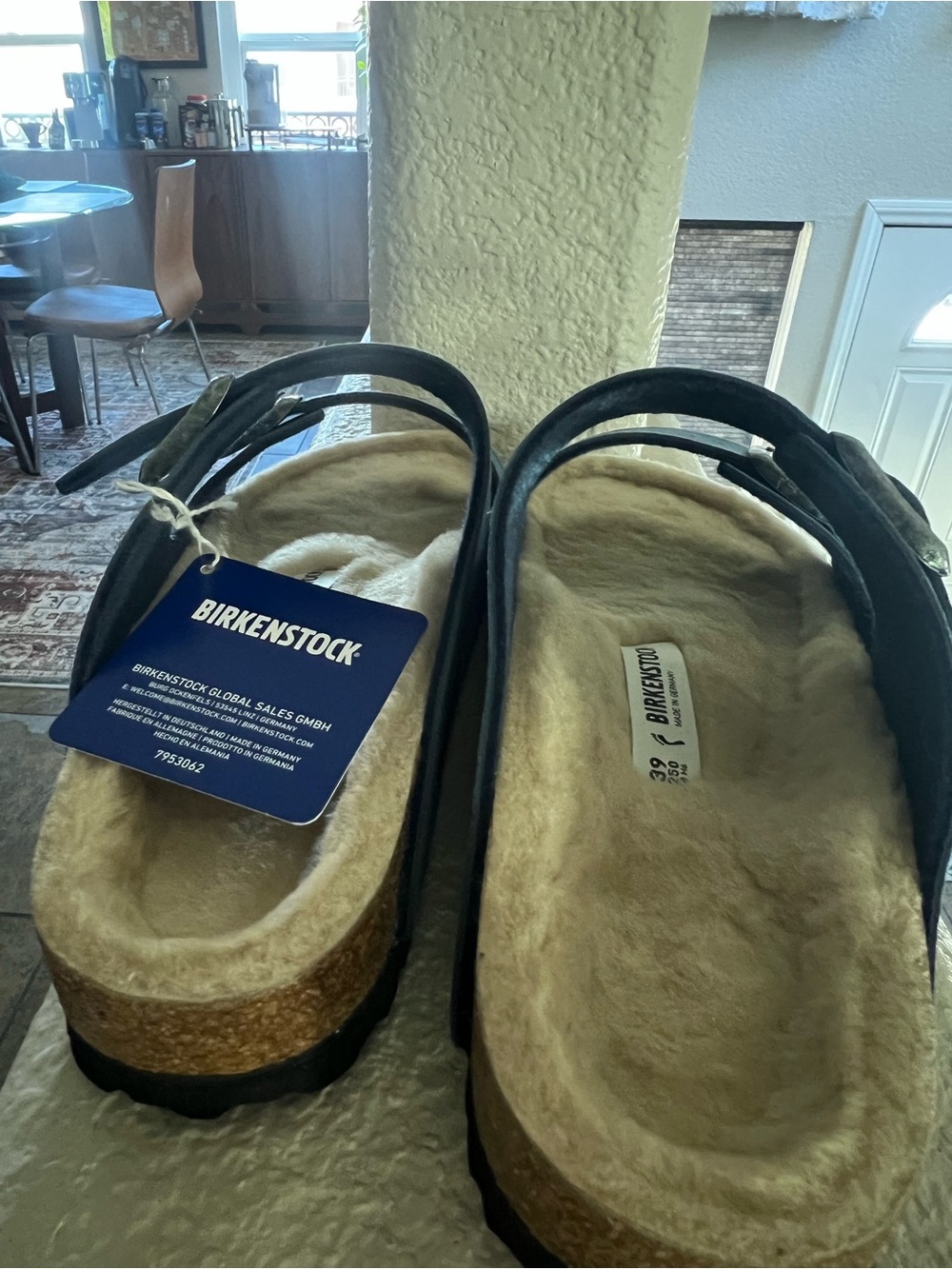 Birkenstock Arizona Shearling Sandals in Blue and Black - Picture 4 of 9